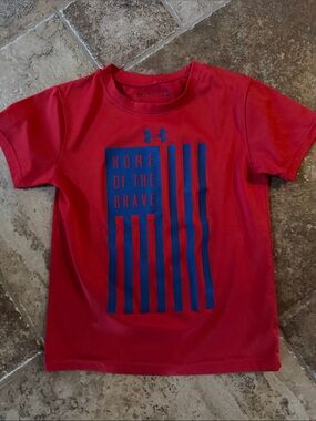 Under Armour Boys Red Short-Sleeve Tee with Blue 'Home of the Brave' Graphic